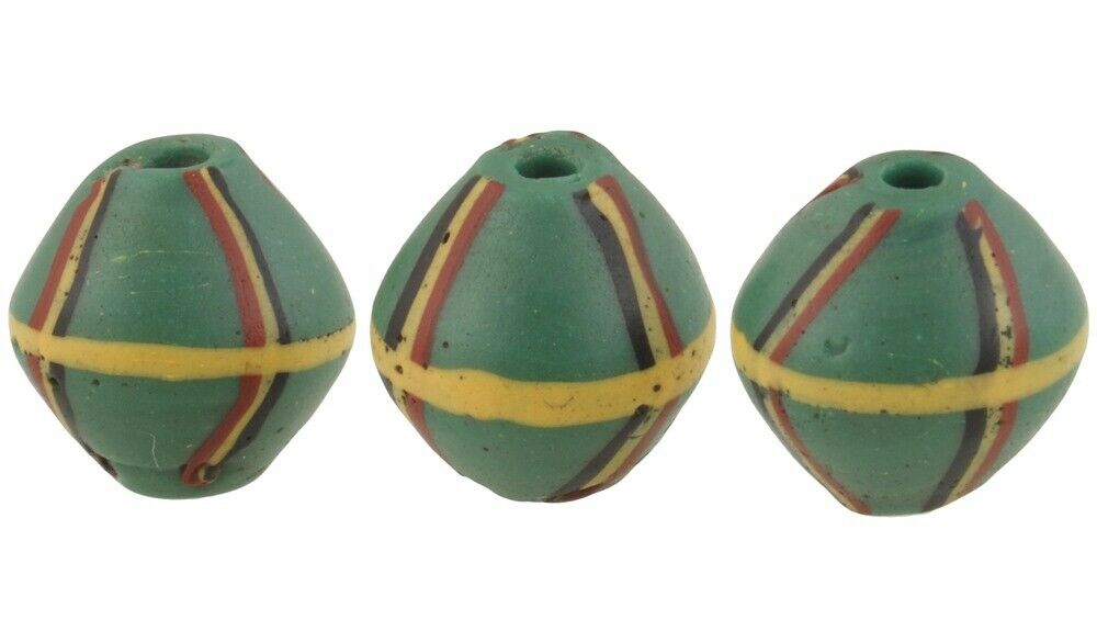 West African trade beads green old King Venetian glass beads bicone Ghana trade - Tribalgh