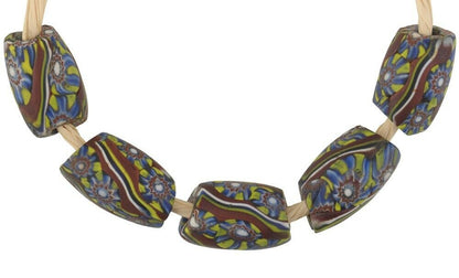 Old African glass trade bead oval Millefiori Venetian glass beads Murano mosaic - Tribalgh