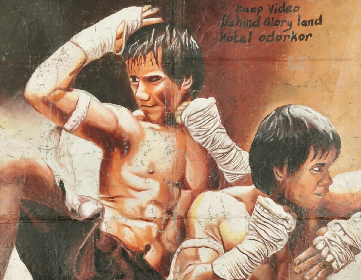 Arte africano Ghana Película Cine cartel mano pintura al óleo saco de harina ONG BAK 3 - Tribalgh