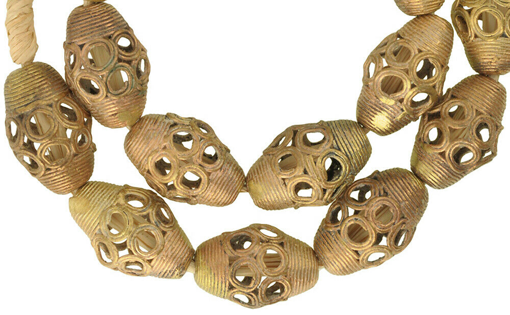 Handmade brass beads lost wax bronze casting Ghana Ashanti Akan large ceremonial - Tribalgh