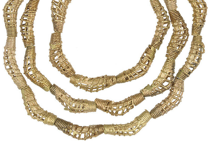 Perline di ottone fatte a mano fusione di bronzo Commercio africano Collana Ashanti gomito Ghana - Tribalgh