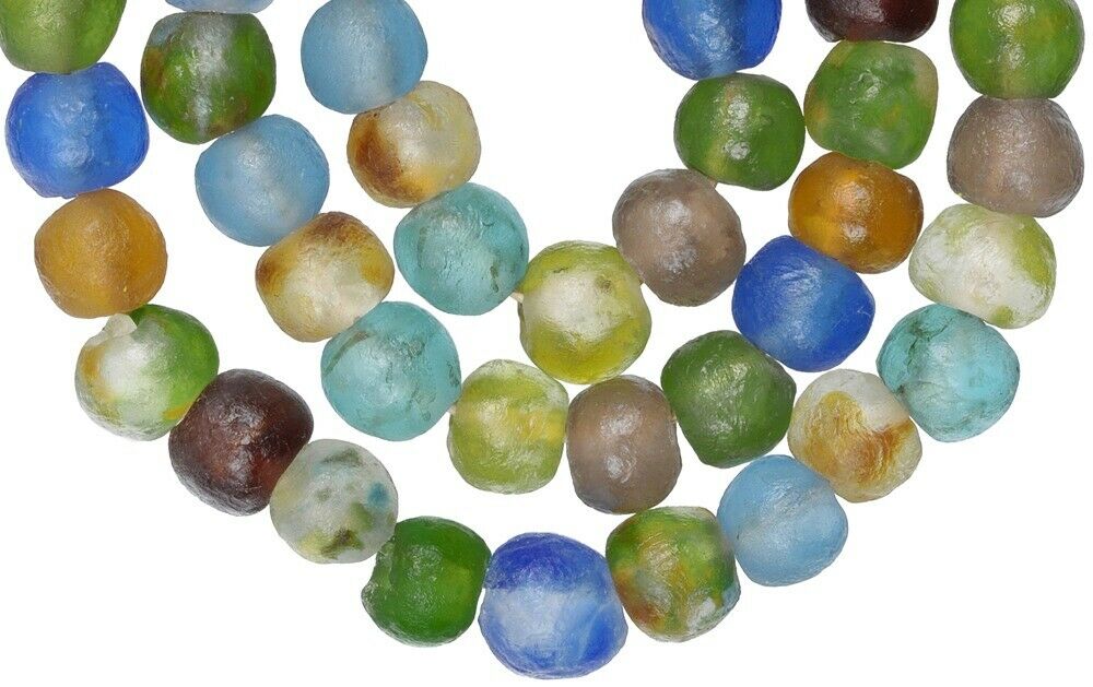 Handmade recycled glass powder beads Krobo ethnic tribal necklace African trade - Tribalgh