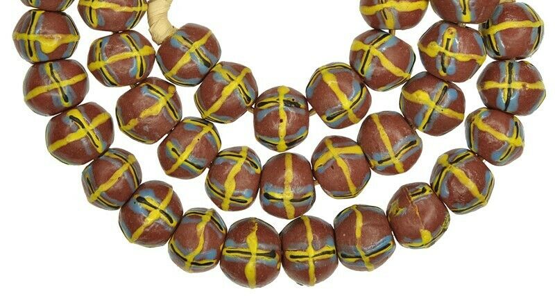 Handmade beads recycled powder glass Krobo African trade King bicone necklace - Tribalgh