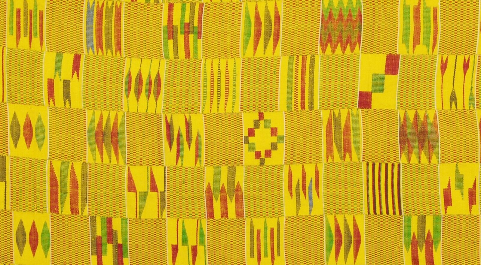 Antique Silk Ashanti Kente Handwoven Cloth Textile Ghana African Rare Gold Dust - zoomed-in detail