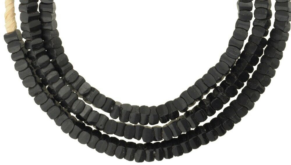 African trade beads old black interlocking Czech Bohemian glass beads necklace - Tribalgh