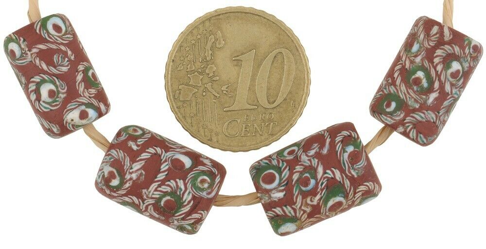 Old African Trade Beads Eye Venetian Glass Beads Brick Fancy Lampwork Ghana Rare - alternate view