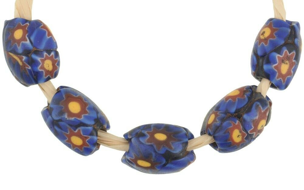 Old African Trade Beads Oval Millefiori Venetian Glass Beads Murano Mosaic Ghana