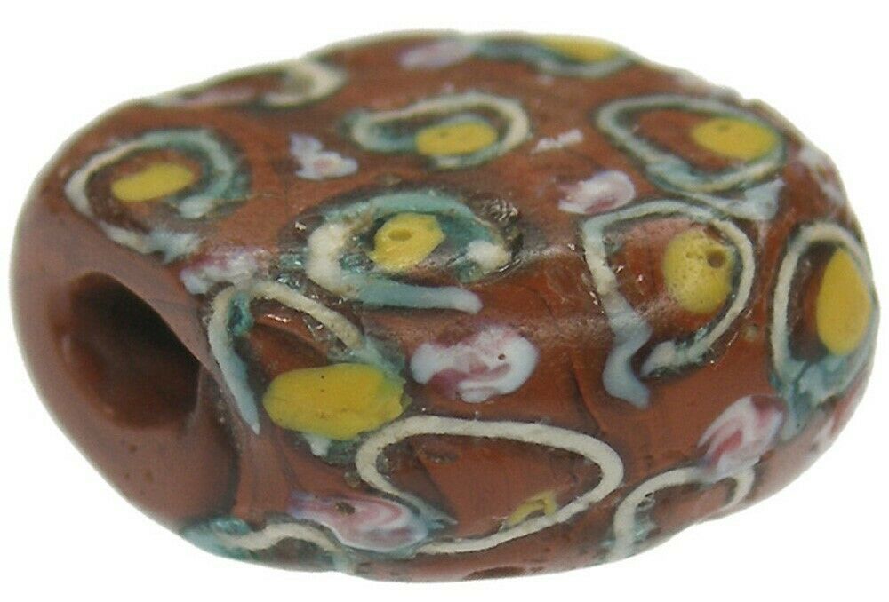 Old African trade beads brick tabular Fancy Venetian glass bead lampwork Ghana - Tribalgh