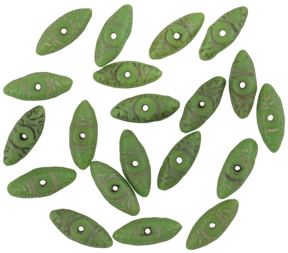Old African Trade Beads Bohemian Czech Molded Glass Beads Green Spacers Ghana - alternate view