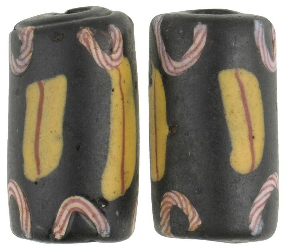 Old African Trade Beads Antique Black Fancy Venetian Glass Beads Rare Lampwork