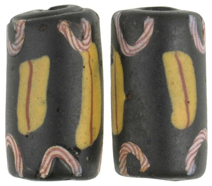 Old African Trade Beads Antique Black Fancy Venetian Glass Beads Rare Lampwork