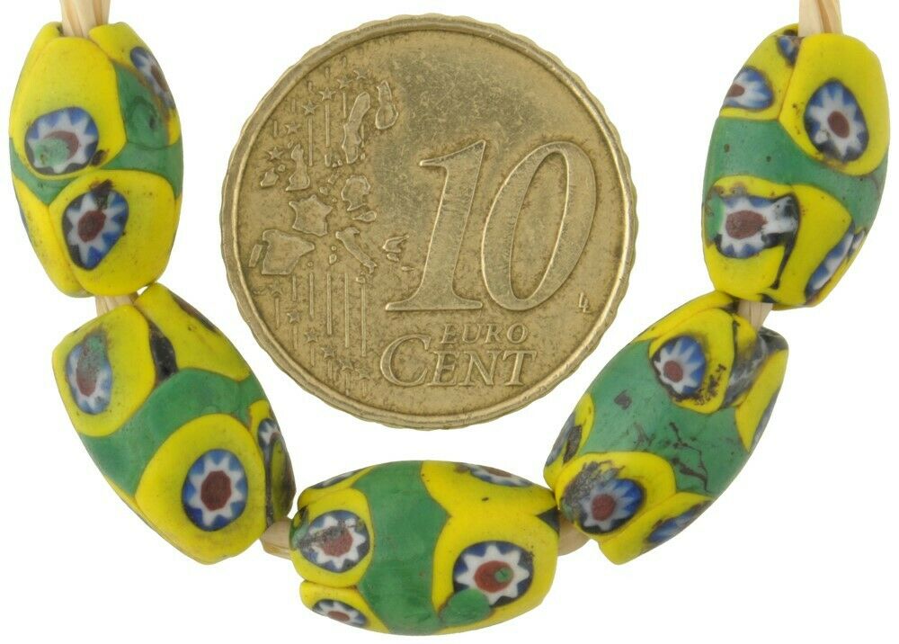 Old African trade beads antique oval millefiori Venetian glass mosaic banded - Tribalgh