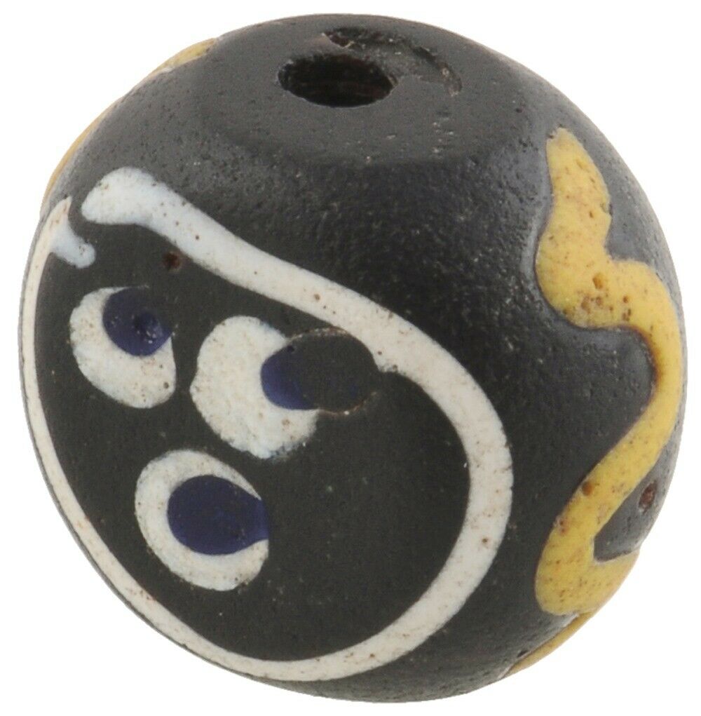 Old African trade bead Baule face Venetian glass bead black fancy lampwork rare - Tribalgh
