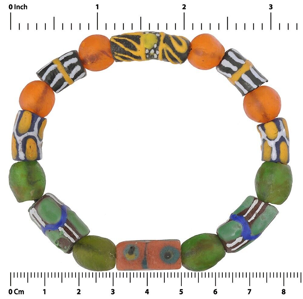 Handmade glass beads African trade stretched bracelet Krobo - Tribalgh