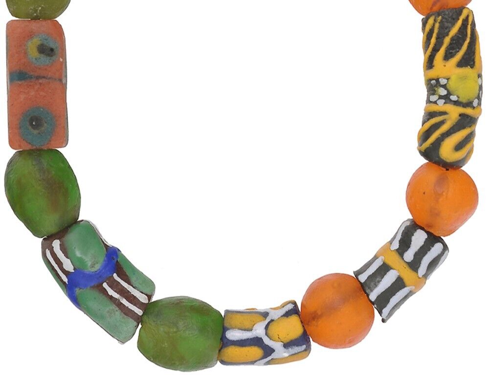 Handmade glass beads African trade stretched bracelet Krobo - Tribalgh