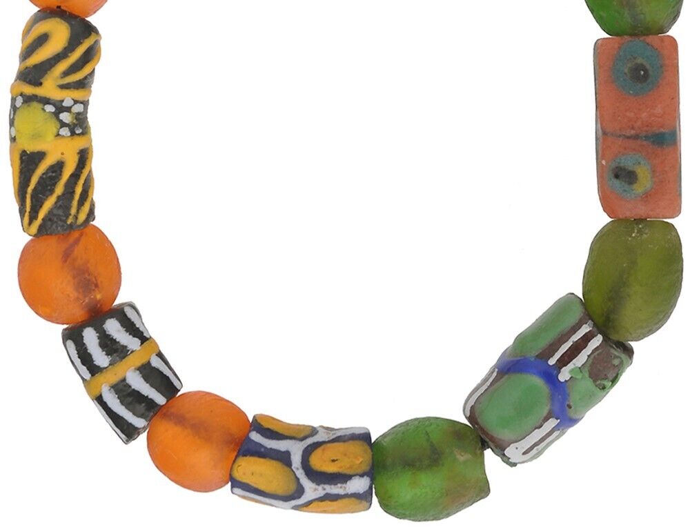 Handmade glass beads African trade stretched bracelet Krobo - Tribalgh