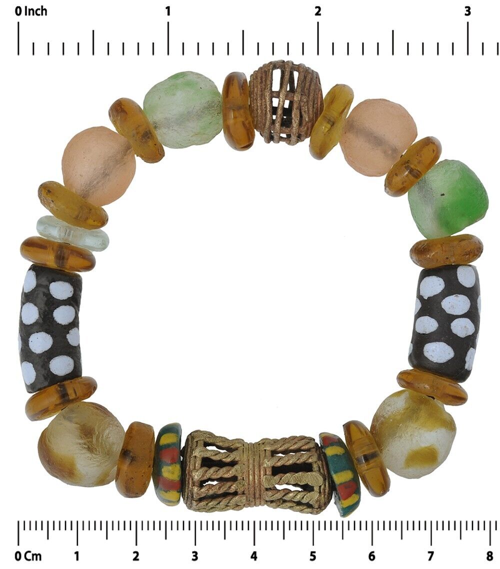 Handmade glass brass beads African ethnic bracelet - Tribalgh