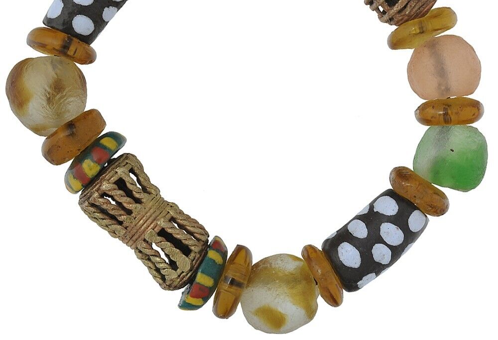 Handmade glass brass beads African ethnic bracelet - Tribalgh