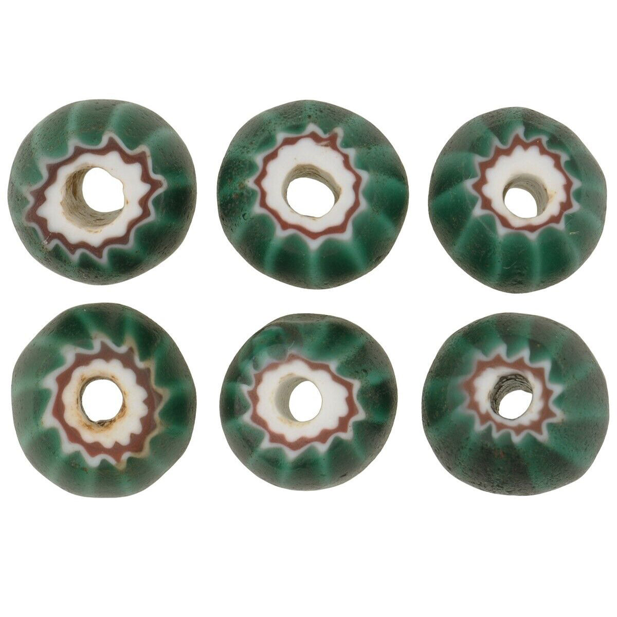 African trade antique chevron Venetian glass beads 4 layers Green - Tribalgh