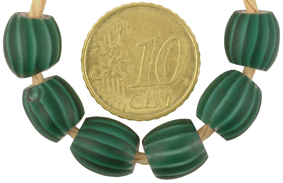 African trade antique chevron Venetian glass beads 4 layers Green - Tribalgh