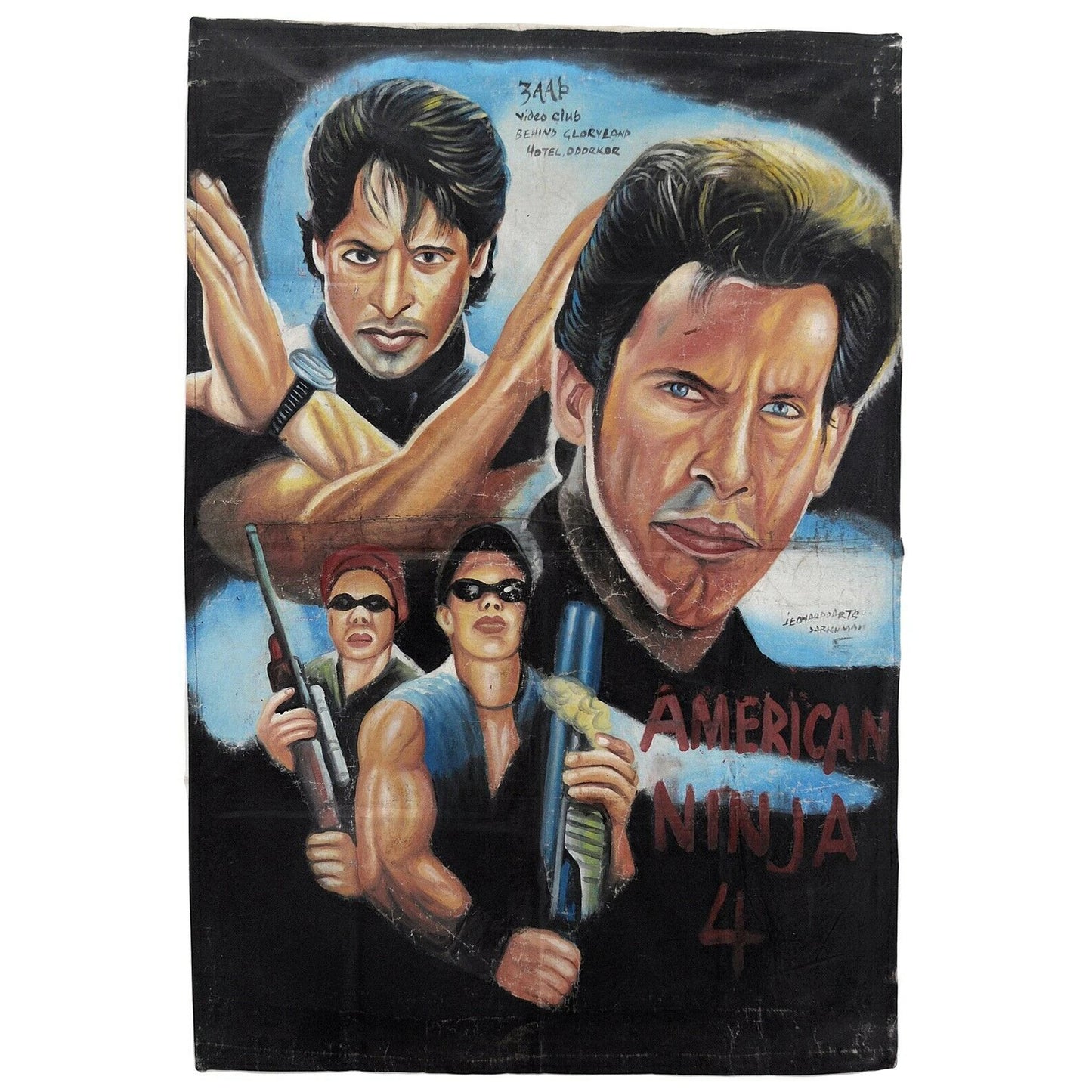 Ghana hand painted Movie poster oil painting cinema outsider Art AMERICAN NINJA - Tribalgh