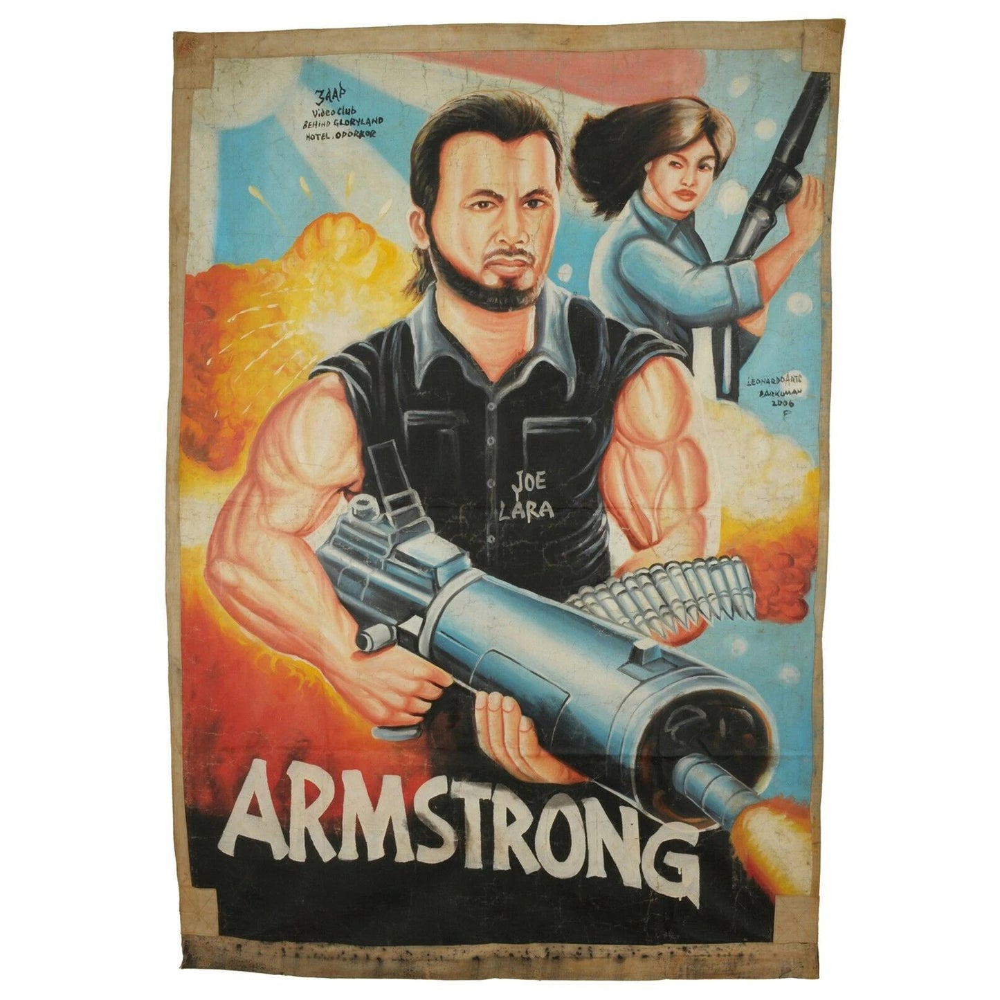 Cartel de película de cine de Ghana pintado a mano Saco de harina africano ARMSTRONG - Tribalgh