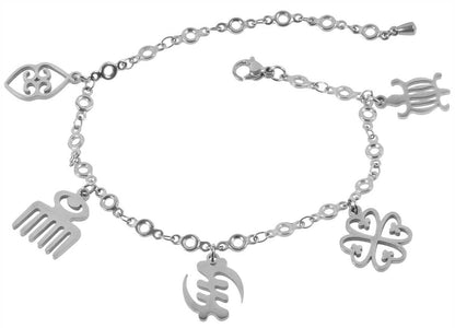 African Adinkra symbols stainless steel charm bracelet adjustable Ghana jewelry - Tribalgh