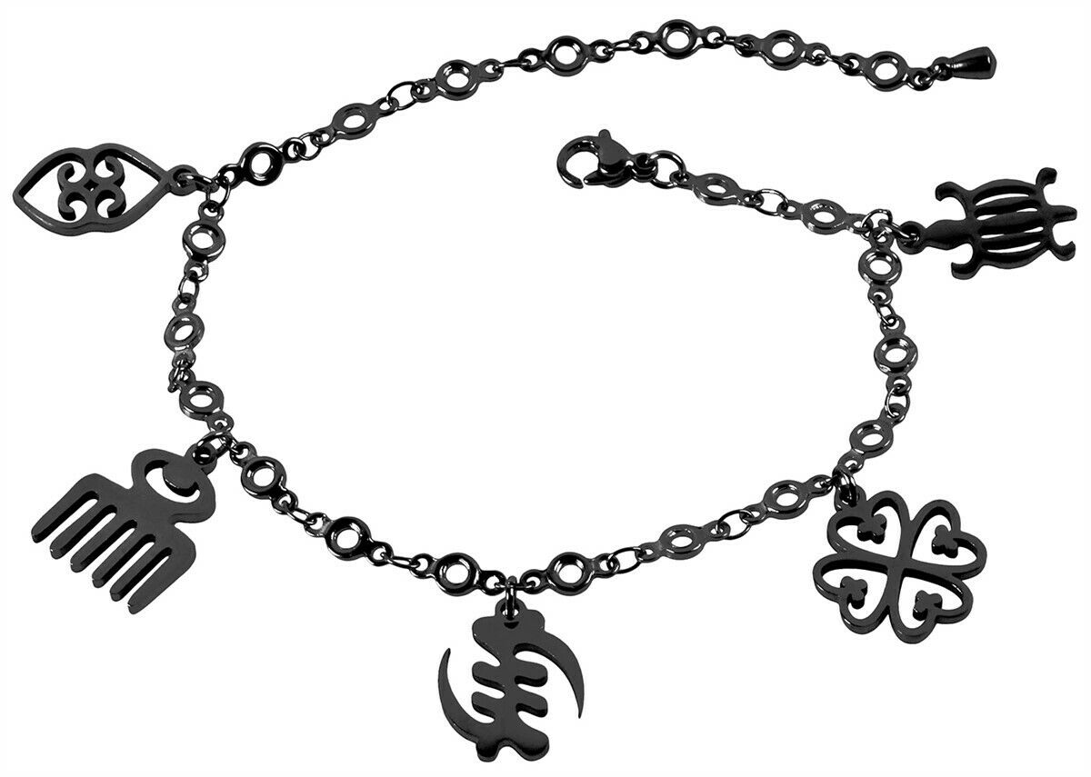 African Adinkra symbols stainless steel charm bracelet adjustable Ghana jewelry - Tribalgh