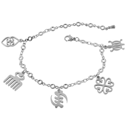 African Adinkra symbols stainless steel charm bracelet adjustable Ghana jewelry - Tribalgh