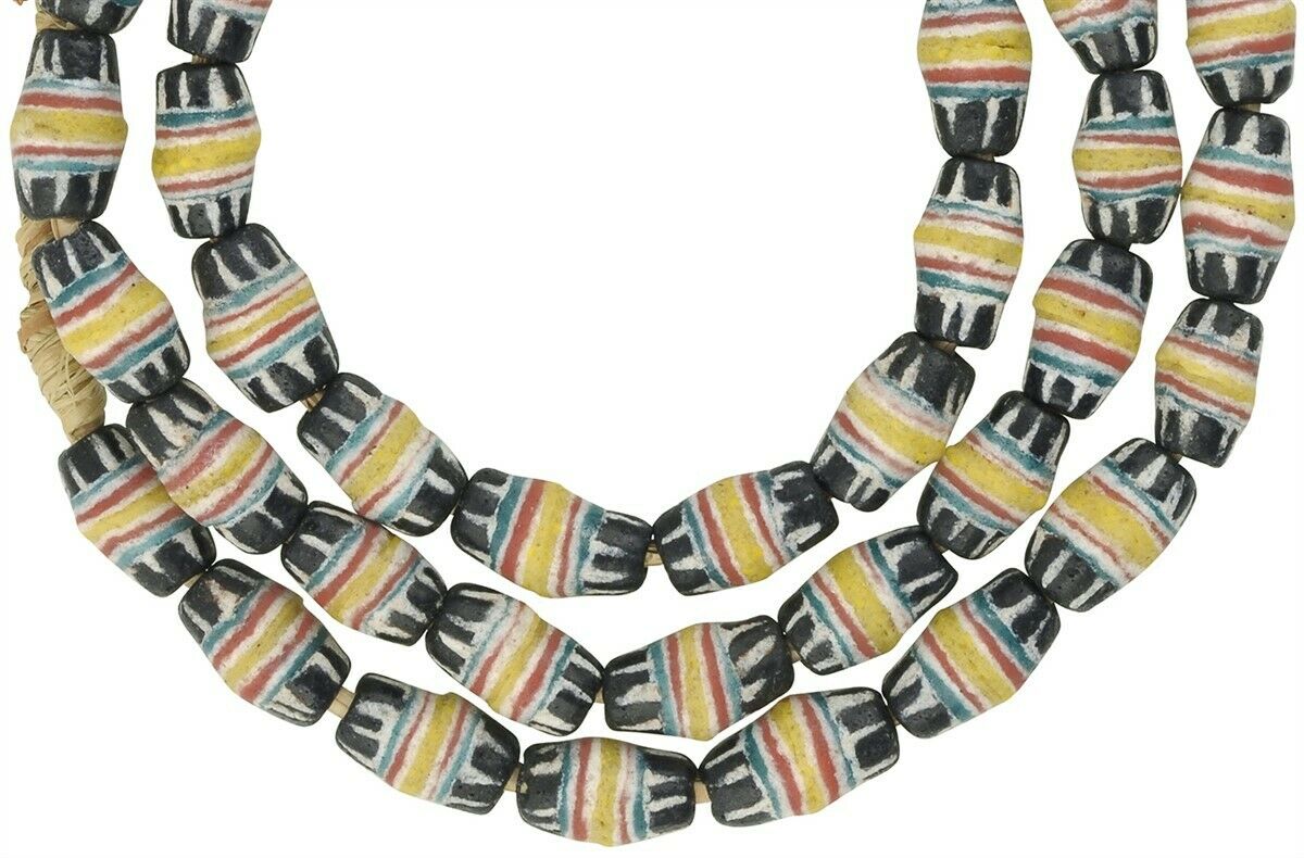 African recycled powder glass beads handmade Krobo tribal necklace - Tribalgh