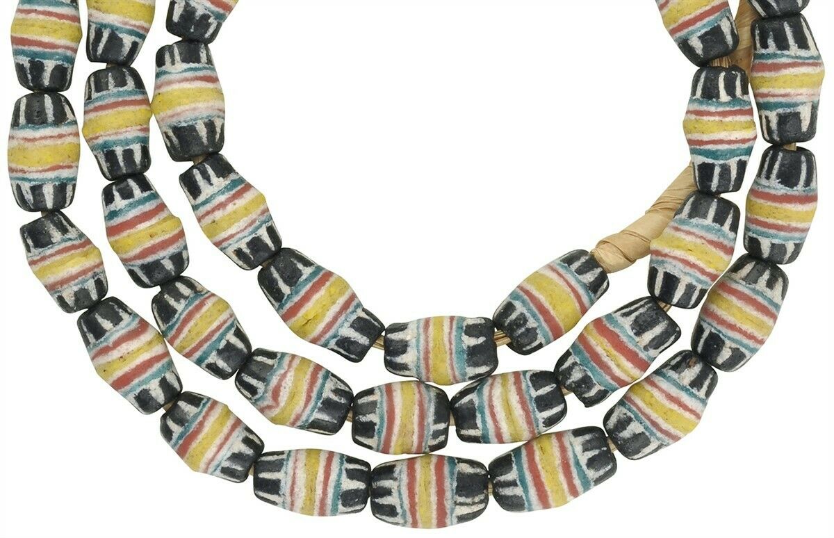 African recycled powder glass beads handmade Krobo tribal necklace - Tribalgh