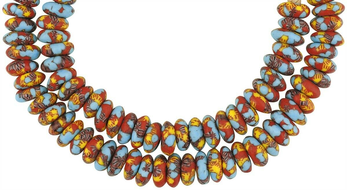 Recycelte Rocailles Afrikanische Halskette große Scheiben Ghana - Tribalgh