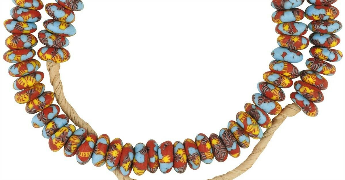 Recycled seed beads African necklace large disks Ghana - Tribalgh