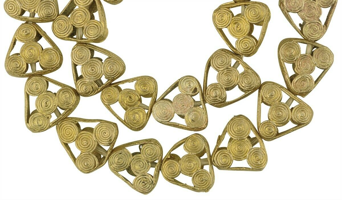 African brass beads handmade Ashanti lost wax tabular bronze Ghana - Tribalgh