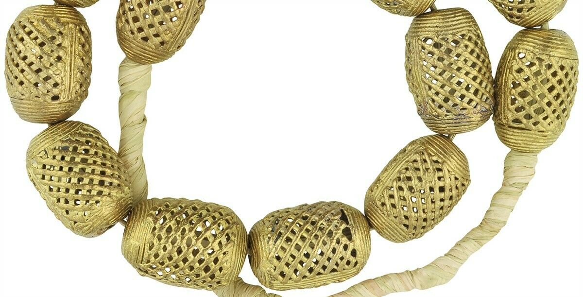 Handcrafted Large Brass Beads From Ghana - 21.5" Strand - close-up