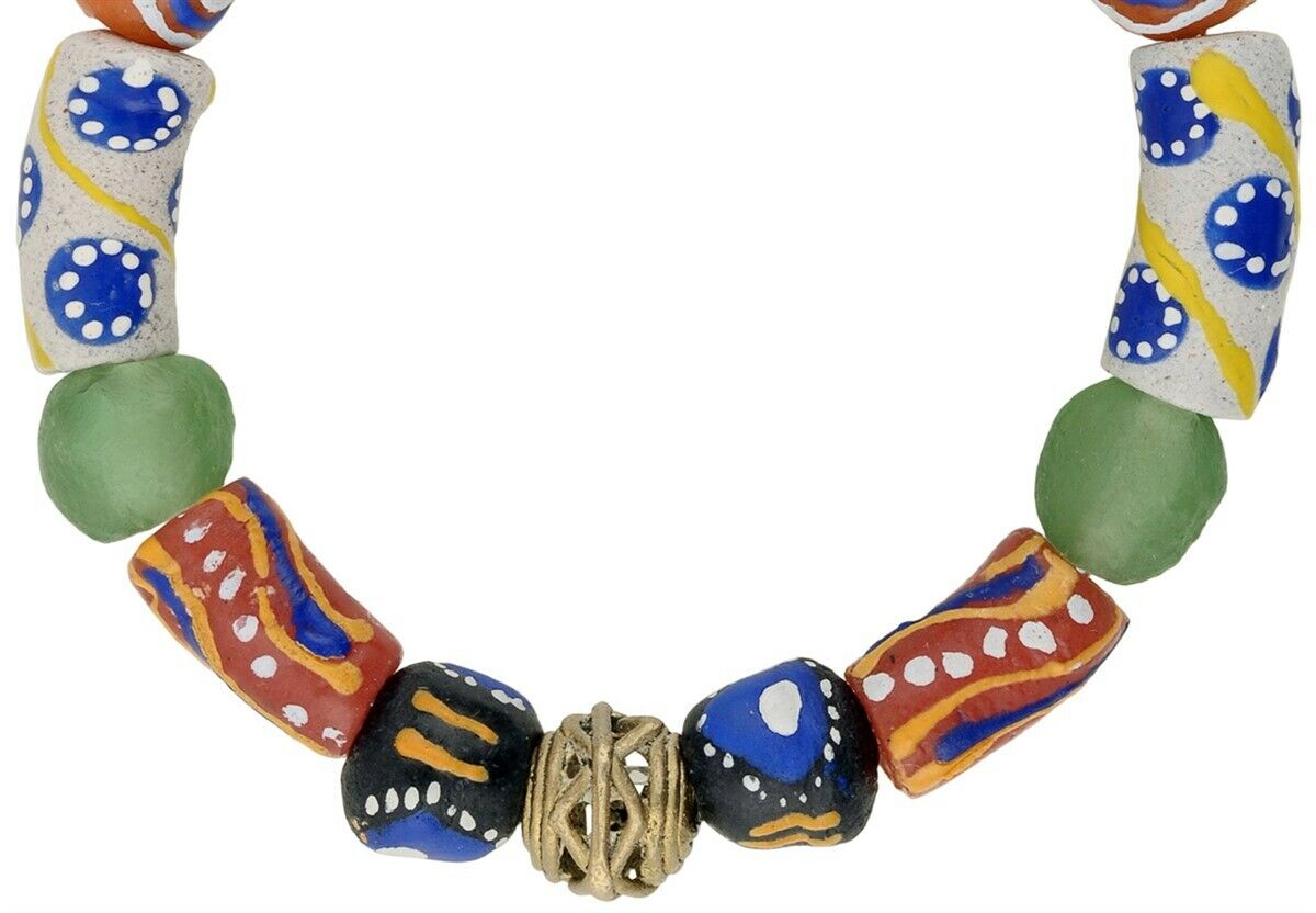 African Beads powder glass and brass Ashanti lost wax bracelet - Tribalgh