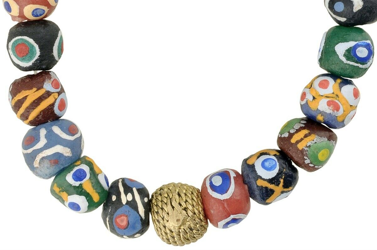 Handmade bracelet brass and glass beads African jewelry Krobo Ghana - Tribalgh