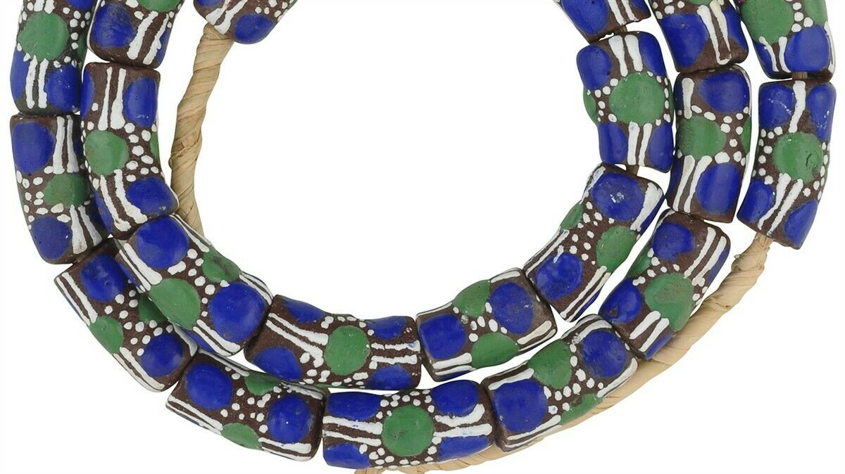 Ghana Krobo Fancy Glass Beads - 10-11Mm | African Trade - close-up