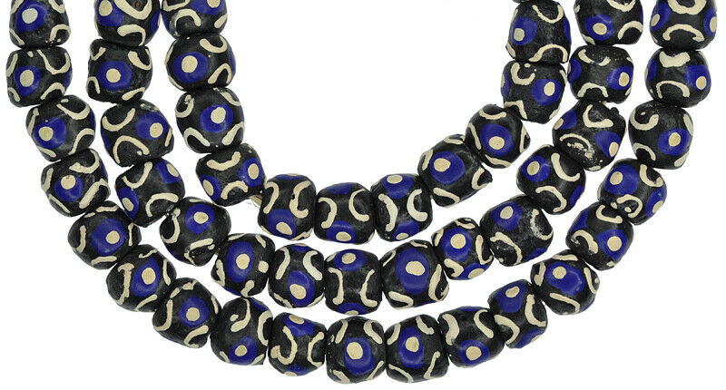 Ghana recycled powder glass beads handmade Krobo tribal necklace African trade - Tribalgh