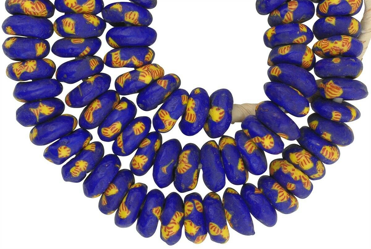 African disks recycled seed beads Krobo Ghana necklace handmade - Tribalgh