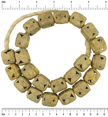 Large Cube Brass Beads - Handmade By Ghana'S Ashanti - zoomed-in detail