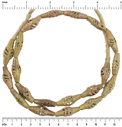 New "Feather" Tabular Brass Beads - Handcrafted By Ashanti Artisans - close-up