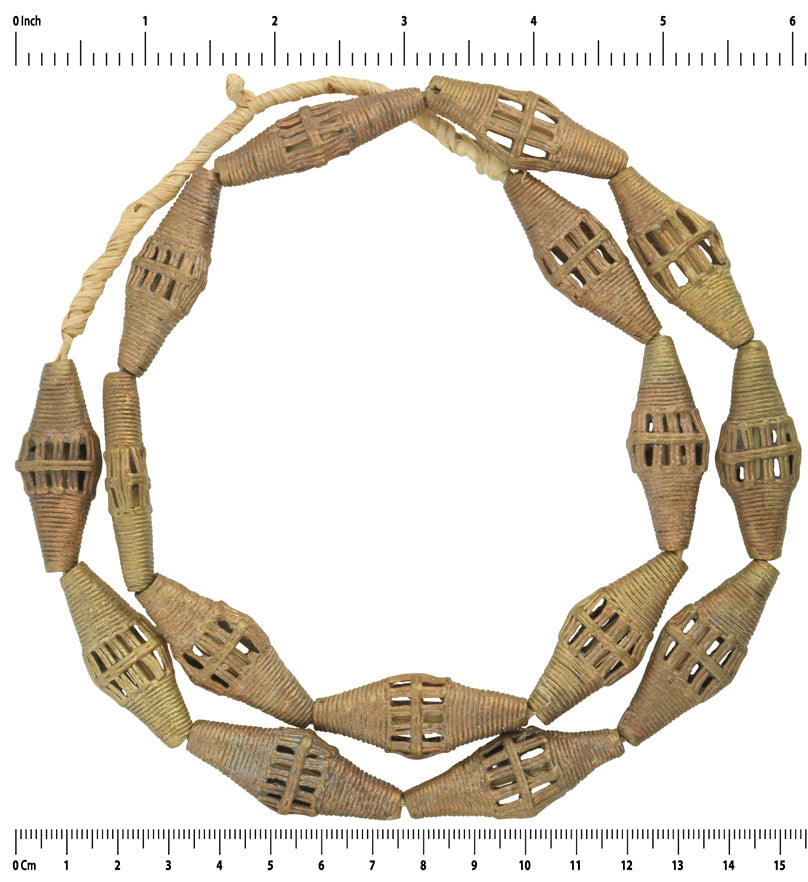 Perline in ottone fatte a mano Ashanti Ghana fusione in bronzo a cera persa tabulare commercio africano - Tribalgh