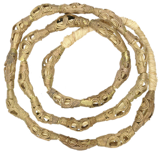 African brass beads bronze casting handmade Ashanti Akan lost wax elbow necklace - Tribalgh