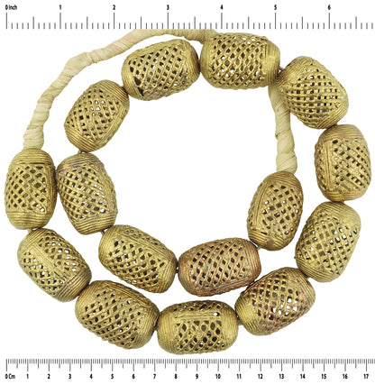 Handcrafted Large Brass Beads From Ghana - 21.5" Strand - zoomed-in detail