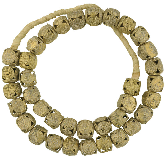 African handmade brass beads cubes lost wax Asante Ghana necklace - Tribalgh