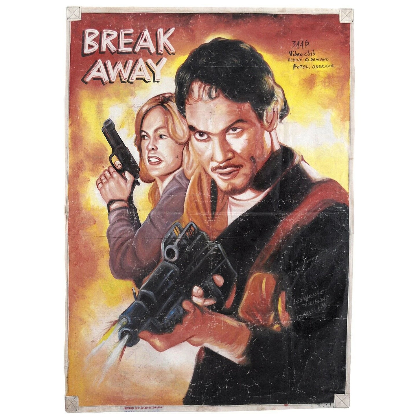 Póster de película de cine africano pintado a mano aceite saco de harina lienzo arte BREAK AWAY - Tribalgh