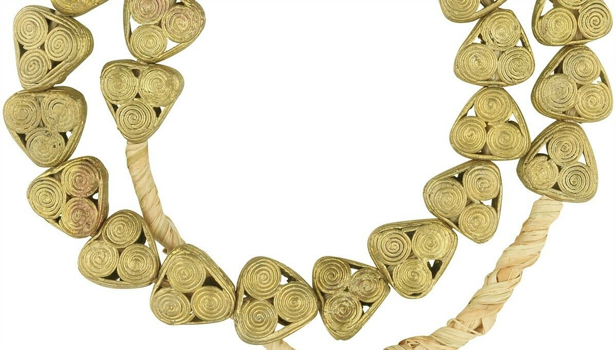 Brass beads handmade metal bronze tabular lost wax Ghana African - Tribalgh