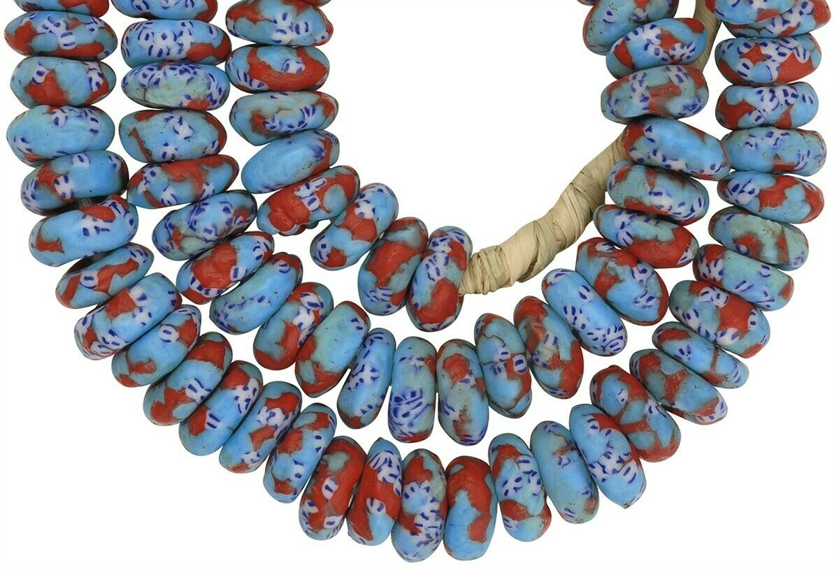 Disks recycled beads Krobo Ghana ceremonial necklace large Africa - Tribalgh