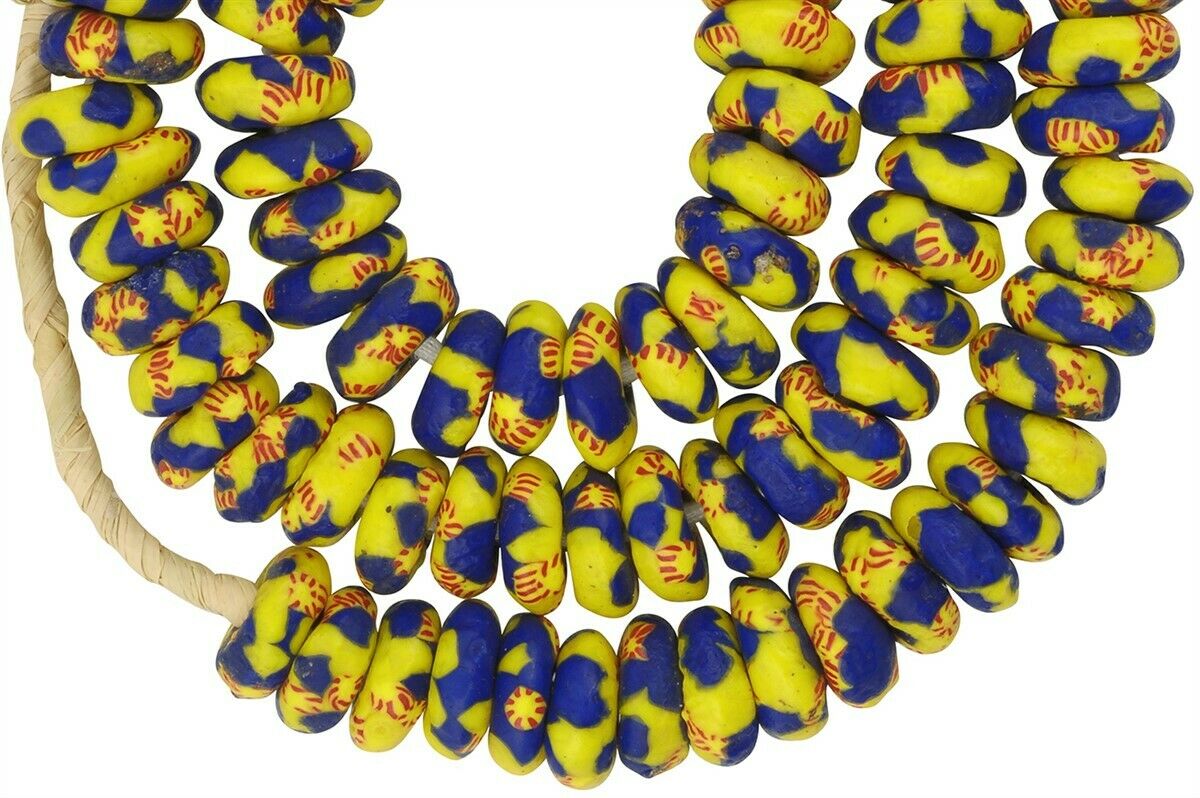 Afrikanische Perlen recyceltes Glas zeremonielle Halskette große Scheiben Ghana - Tribalgh
